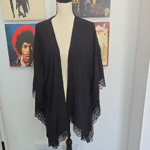 St. John's Bay Black Crochet-Trim Open Front Kimono